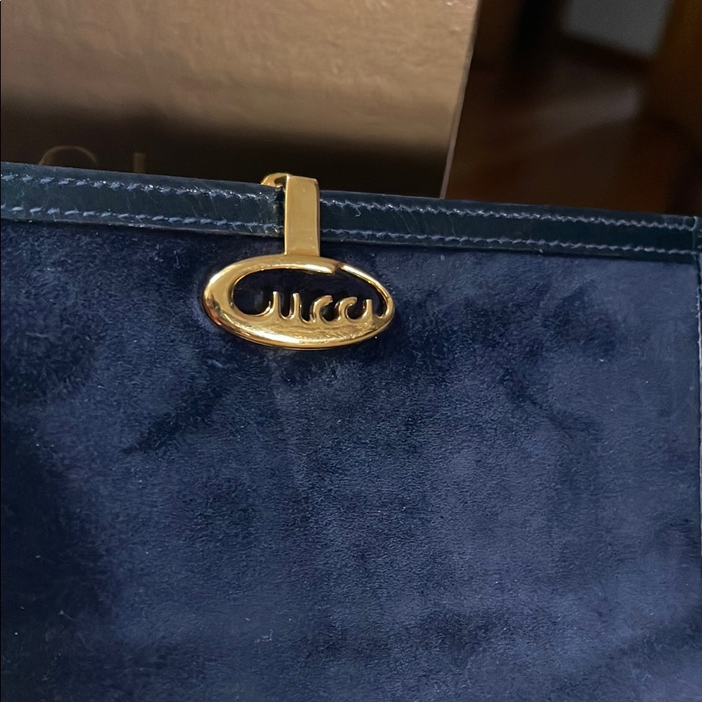 Authentic Gucci Navy Suede & Leather Vintage Wallet & Gucci Box - Picture 8 of 16